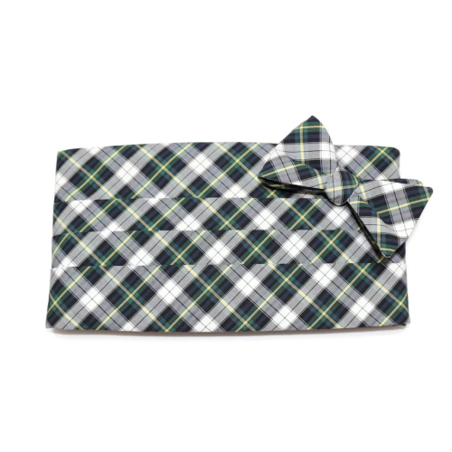  Navy & Green Tartan Plaid Cummerbund & Bow Tie